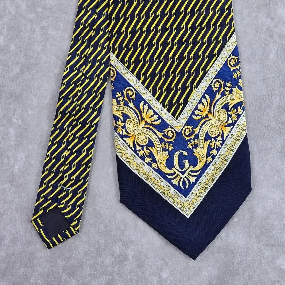 Laurant Benon Paris Gold Blue Royal Silk‎ Floral Executive Neck Tie Men's